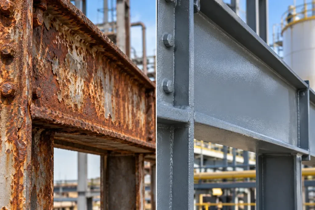 Rusty Versus Restored Steel Beams-Anticorrosive Coating 3