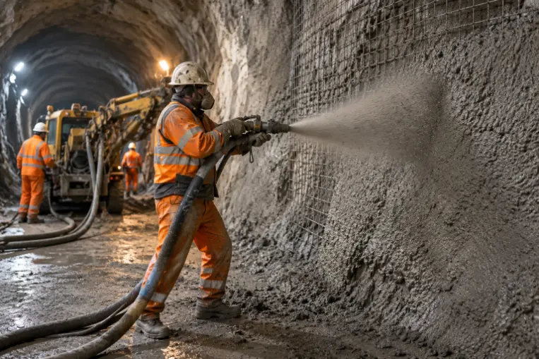 Tunnel Shotcrete Spraying Operation-Fast Setting Concrete Admixture 2