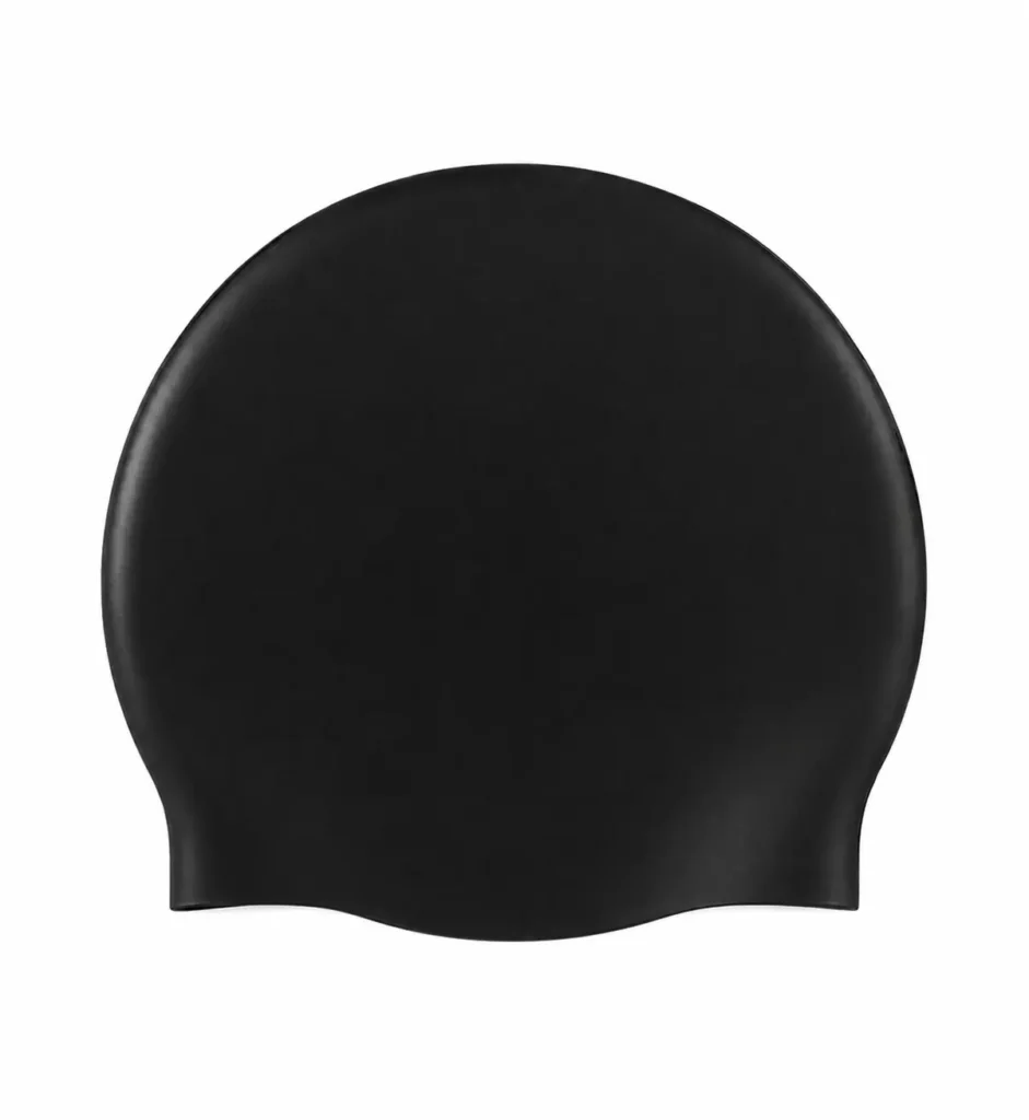 Black silicone swim caps on a white background. silicone swim caps 2