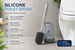 Silicone toilet brush with flexible bristles for hygienic, scratch-free, and effortless bathroom cleaning.