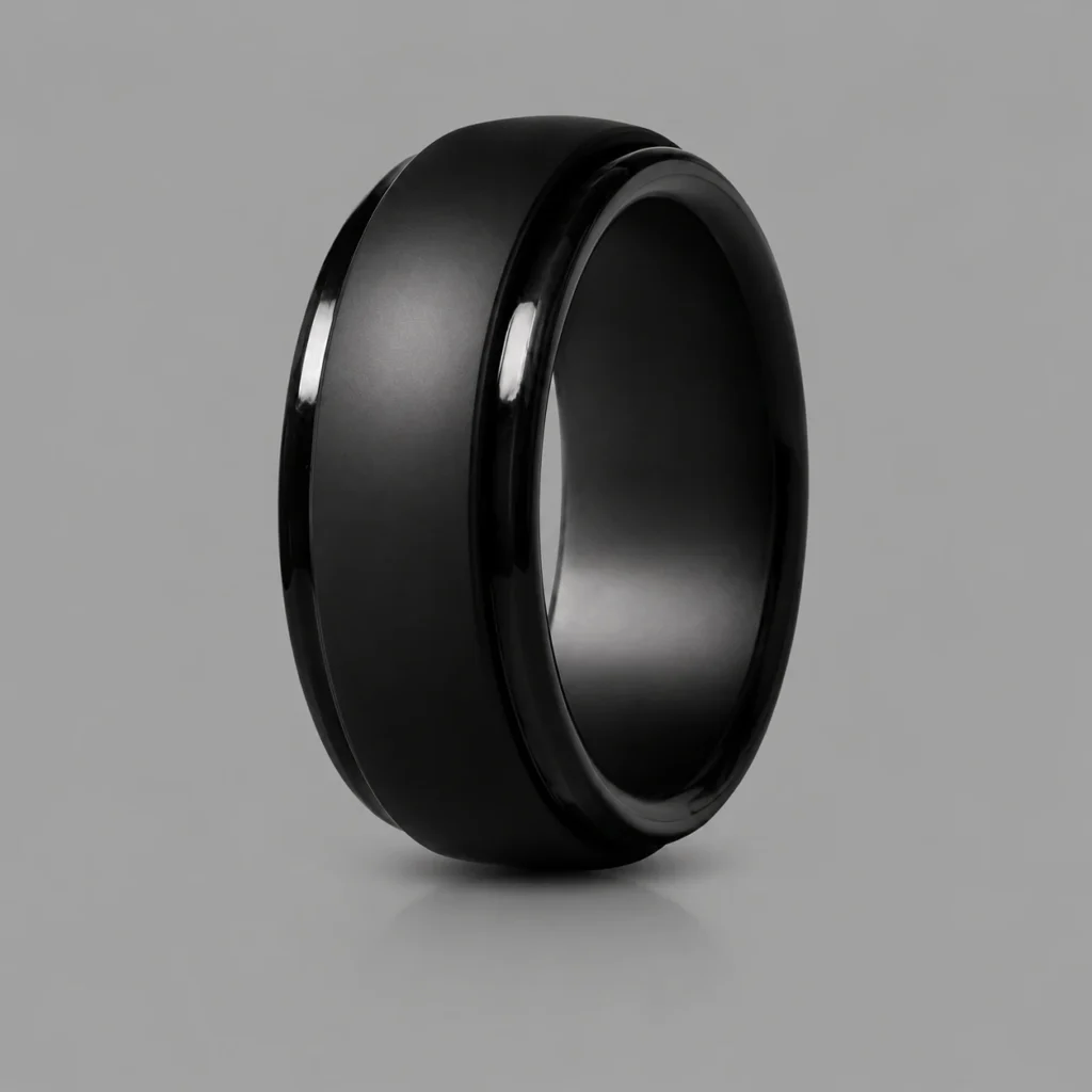 Glossy black durable silicone ring on grey background - durable silicone ring - 1