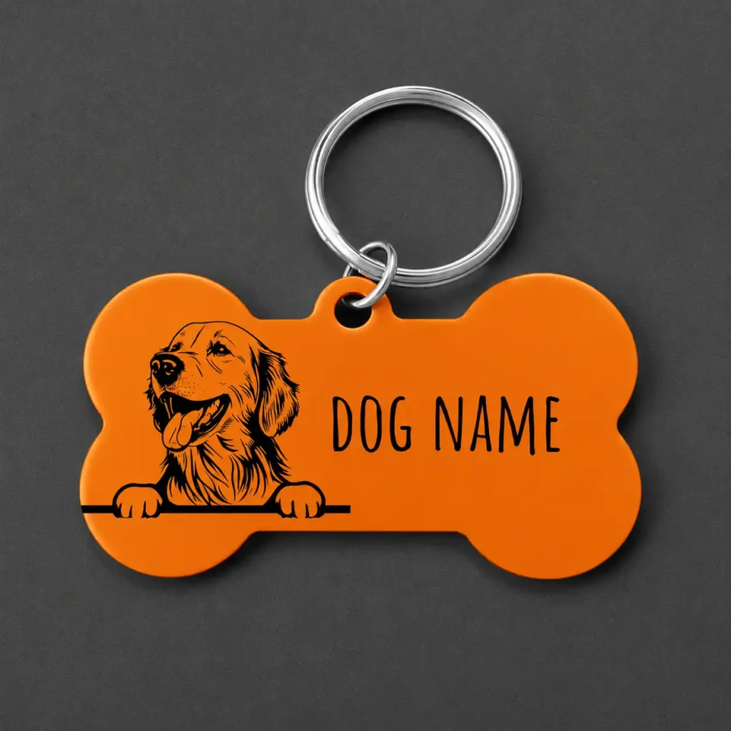Orange silicone dog tag on dark grey background - silicone dog tag - 2