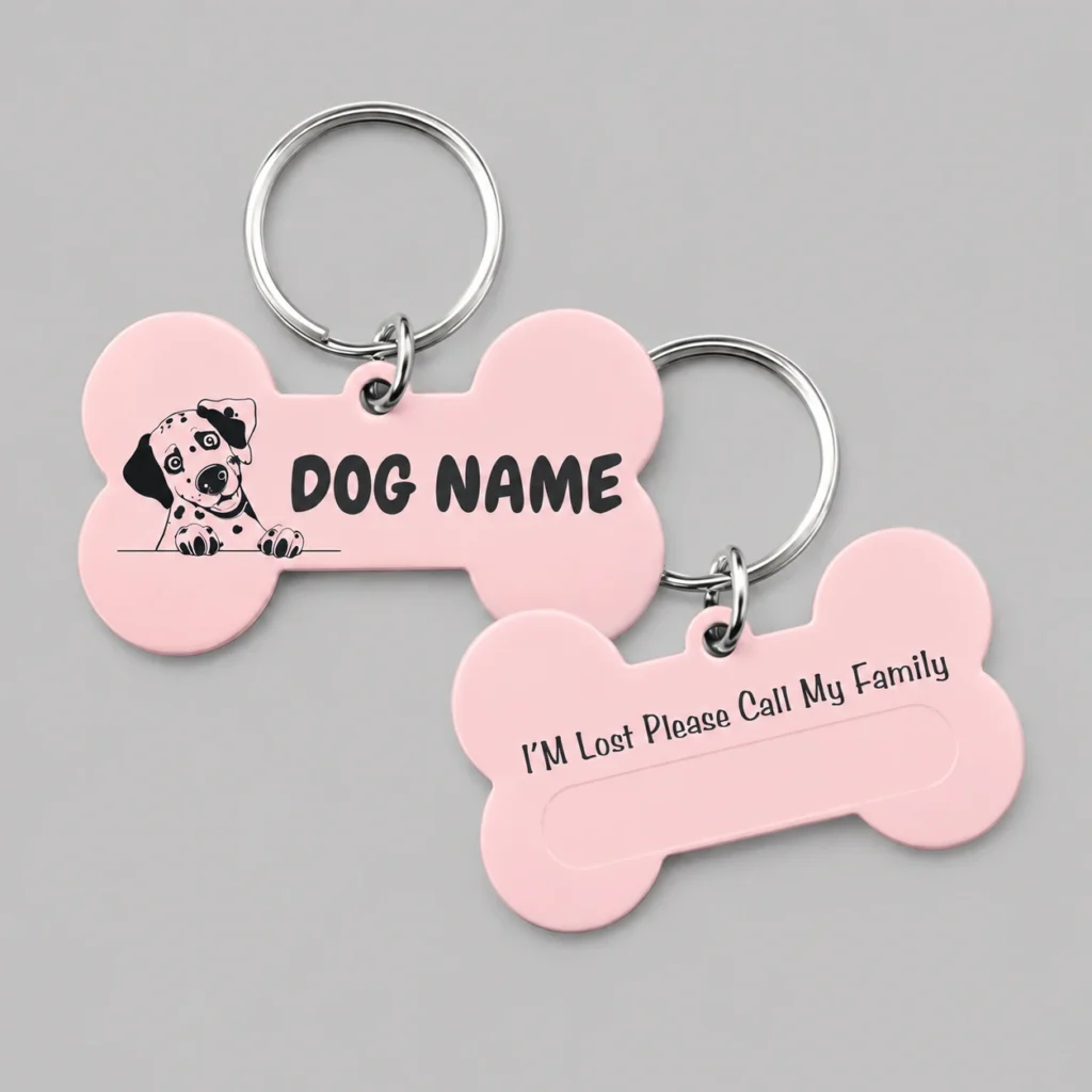 Pastel pink silicone dog tags on grey background - silicone dog tag - 1