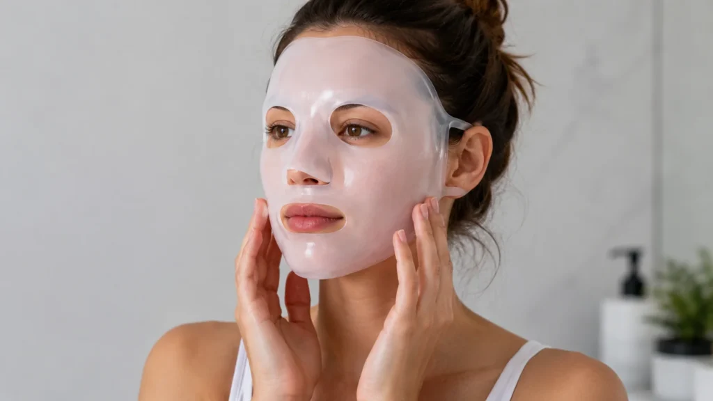 Silicone face mask being worn during a skincare routine - silicone face mask - 2