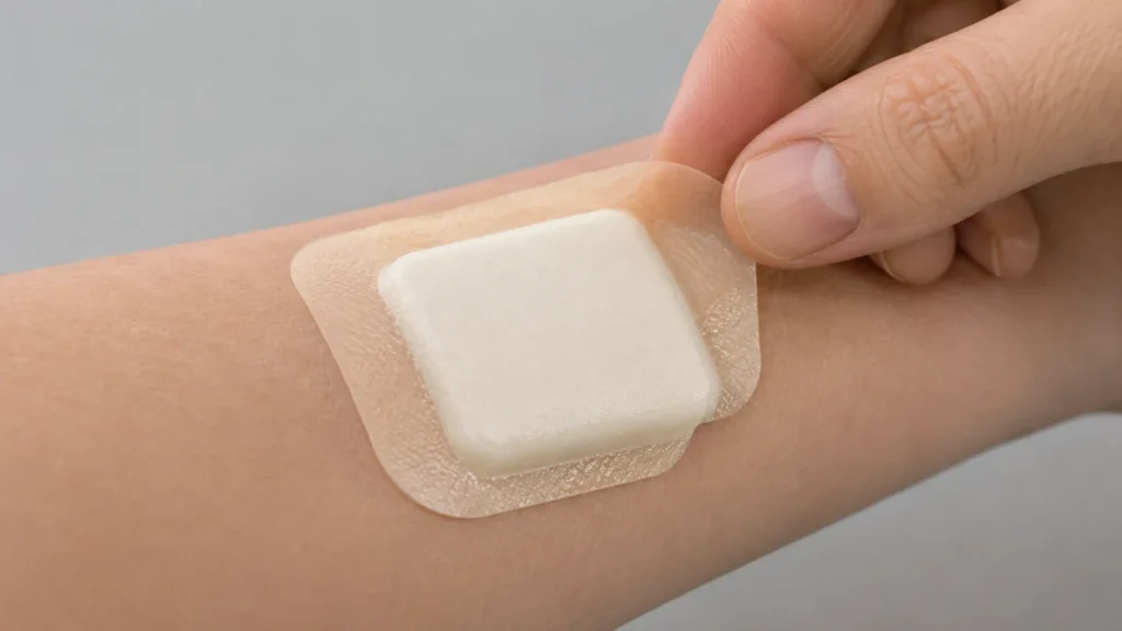 Silicone foam dressing being gently applied to the forearm - silicone foam dressing - 2