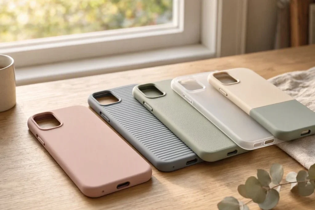 Silicone phone cases on a table.