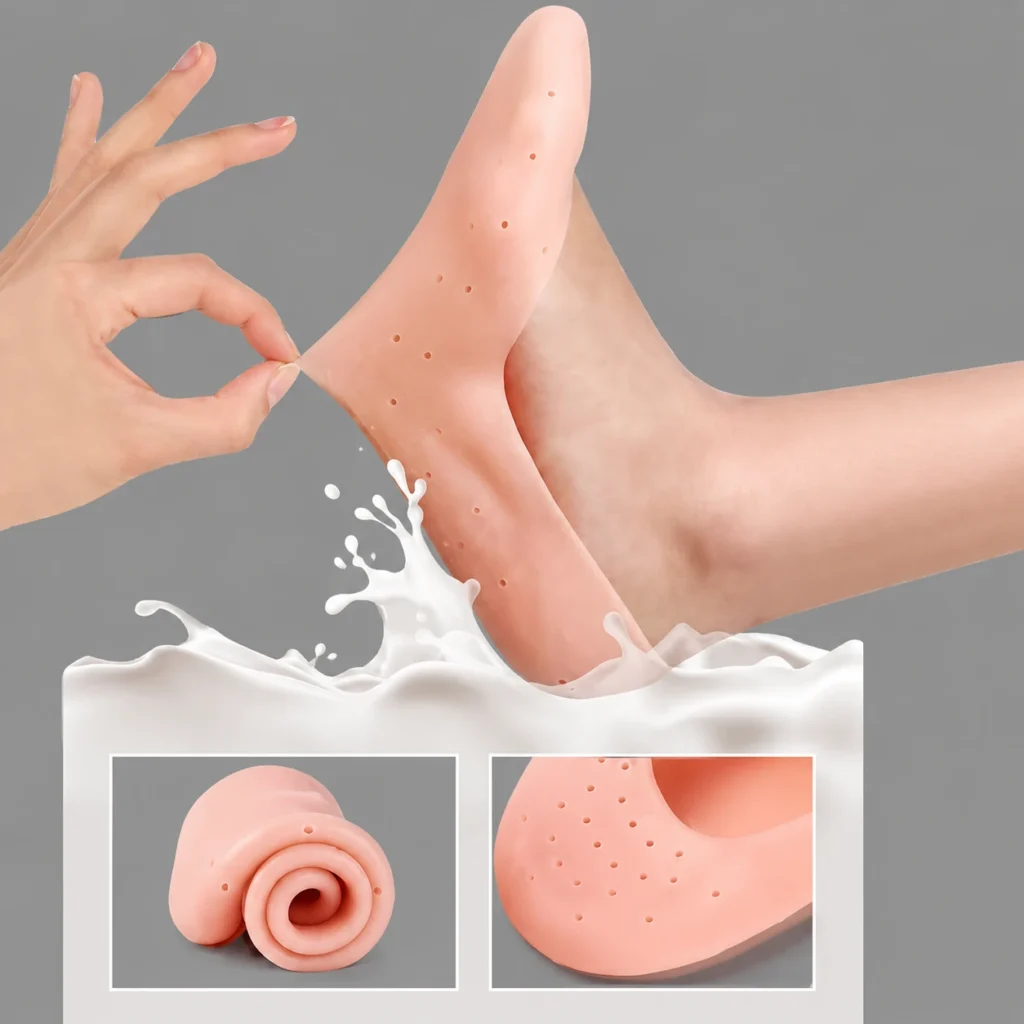 Silicone socks foot mask with a perforated design for soft, moisturized feet - Silicone socks 1