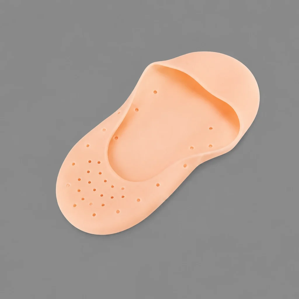 Silicone socks foot liner with ventilation holes on a grey background