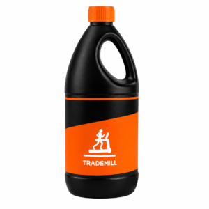 Silicone-based treadmill lubricant in a black and orange bottle for treadmill maintenance.