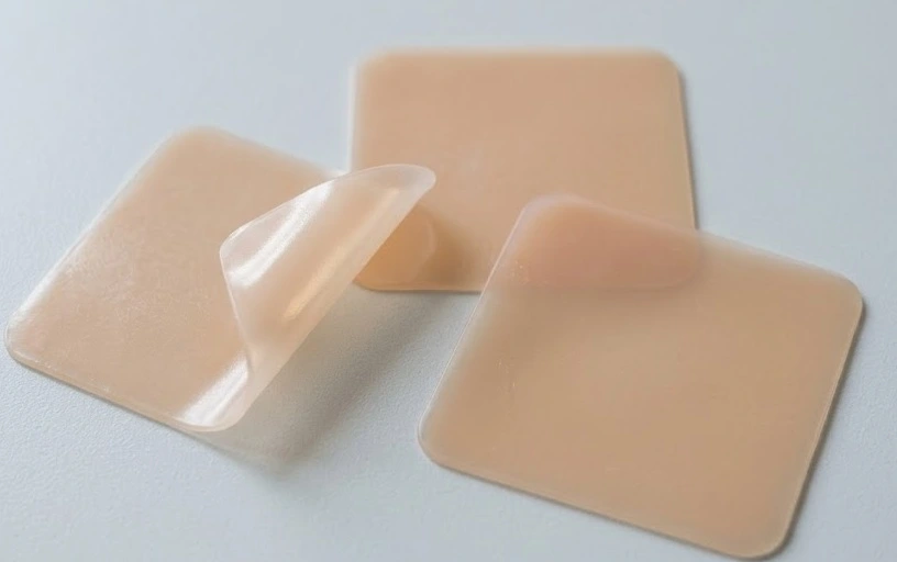 Three silicone scar patches lying on a flat clinical surface - silicone patch for scar -1