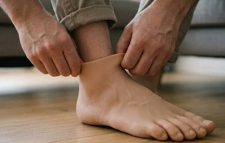 adjusting prosthesis on leg - silicone feet -2
