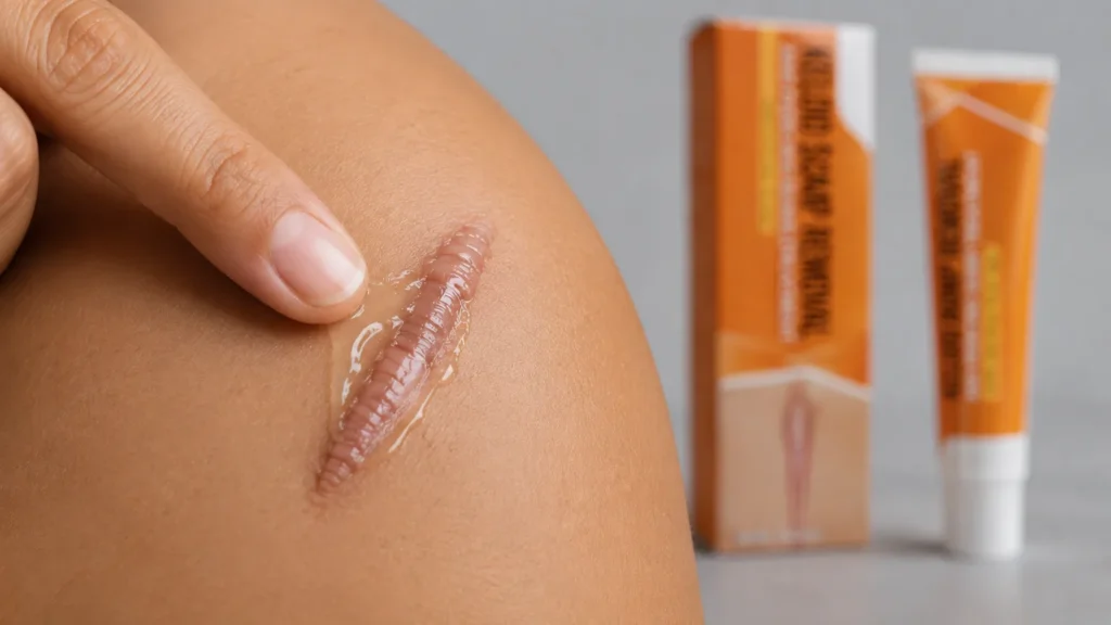 Silicone gel for keloids being applied to a raised keloid scar - silicone gel for keloids- 2