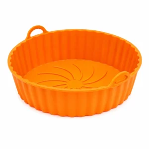 Silicone liner for air fryer in orange with raised sides and ridges - silicone liner for air fryer - 1